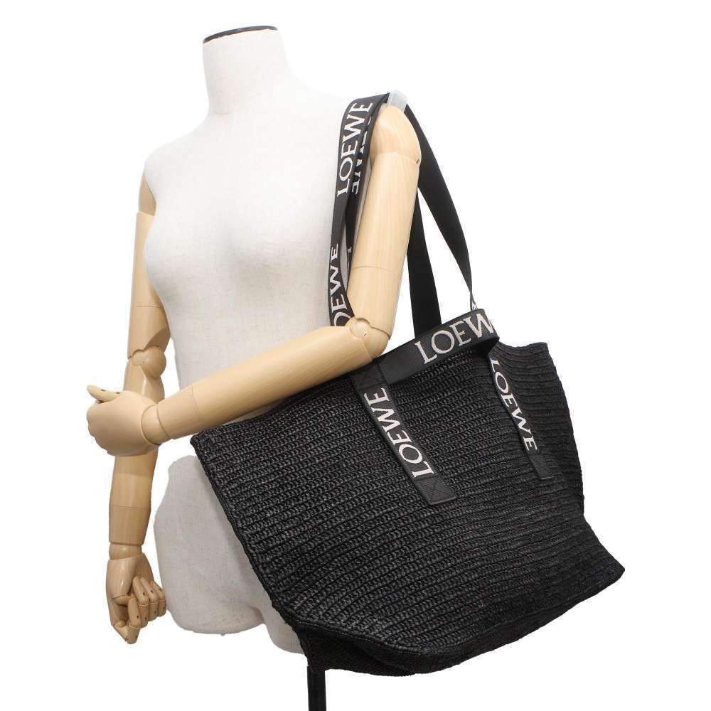 Loewe Fold Shopper Tote Bag Raffia Black Basket - Picture 4 of 12